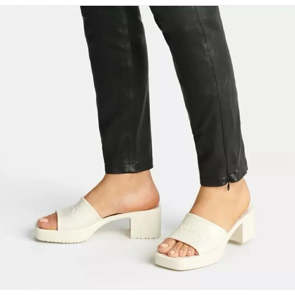 Coach Scarlett Chalk Cream Rubber Block Heel Slip On Open Square Toe Sandal